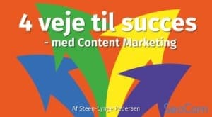 Fire pile i forskellige farver viser de 4 veje til succes med content marketing. SeoCom